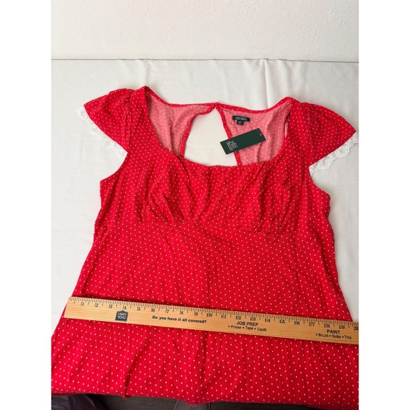 Wild Fable Red White Polka Dot Square Neck Open Back Midi Dress Cap Sleeve XL - Picture 7 of 16